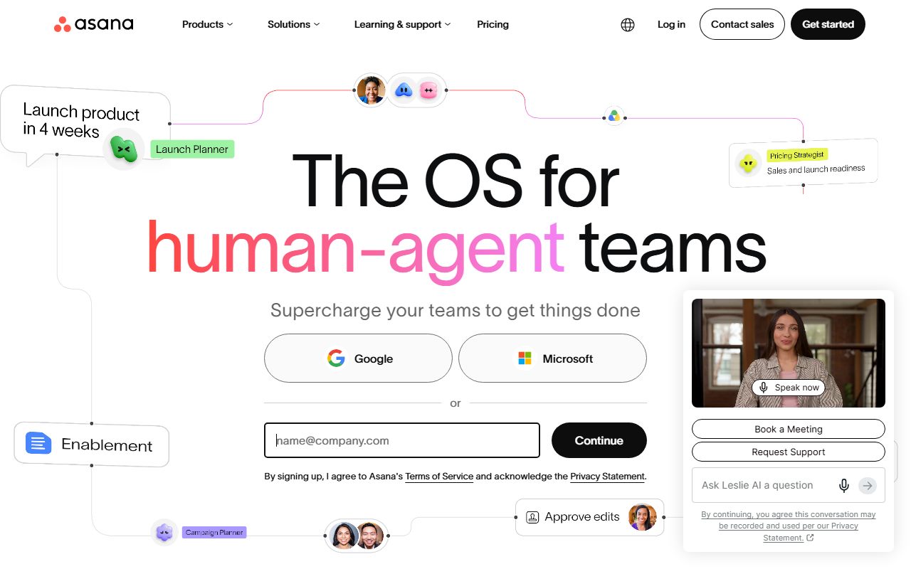 Asana's public homepage, captured automatically on October 13, 2026. Not a logged-in account; the page may have changed since.