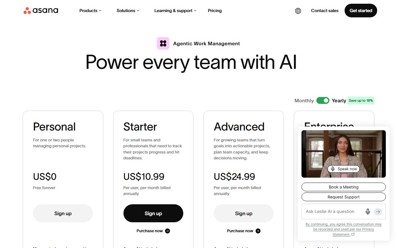 Asana's pricing page as captured on October 13, 2026. Prices and tier contents change; the live page is the source of truth.